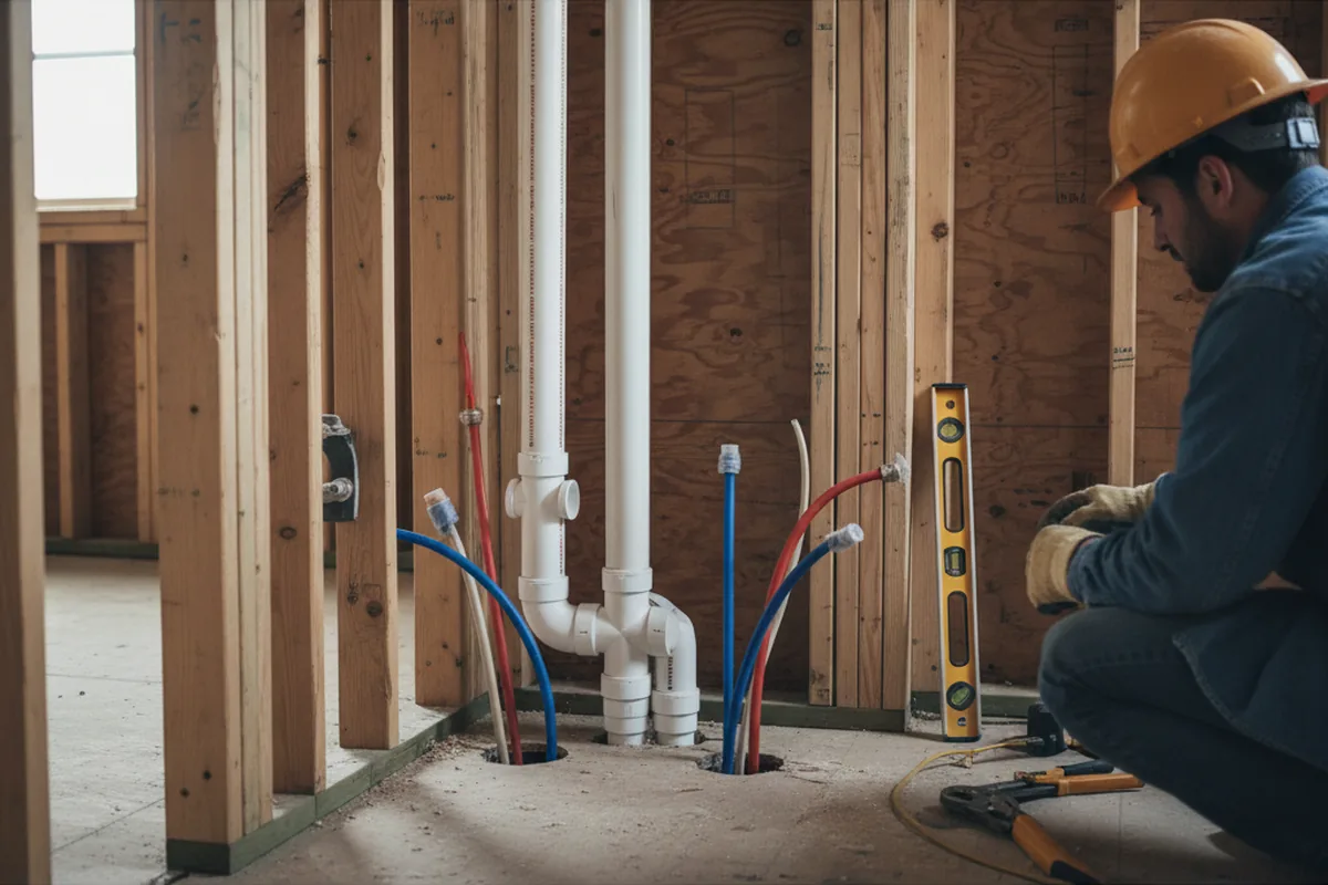 Drain and supply rough-in during Leak Detection in Rosenhayn